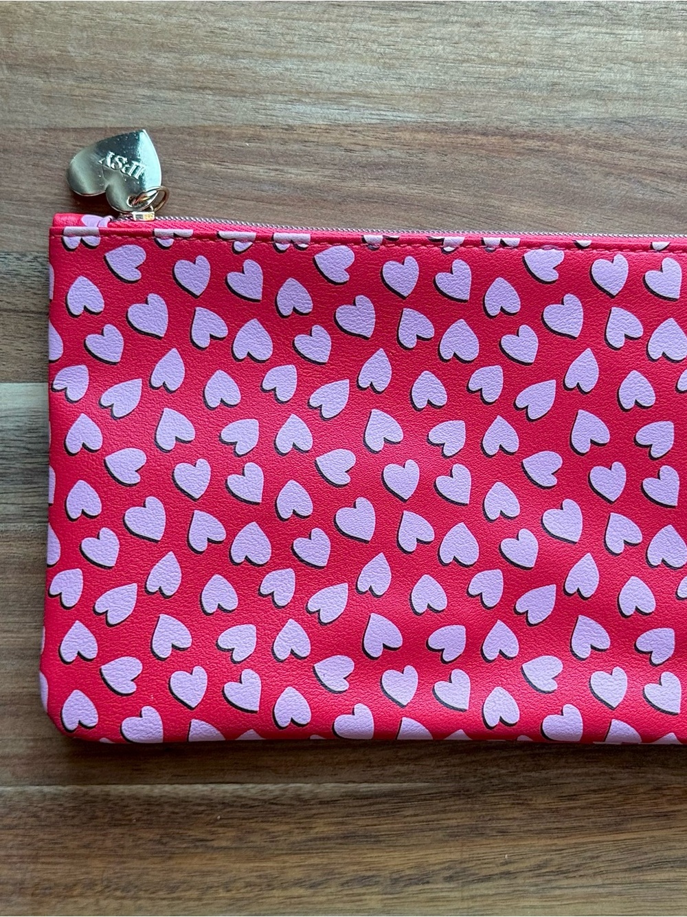 ipsy red with pink hearts zippered pouch makeup bag